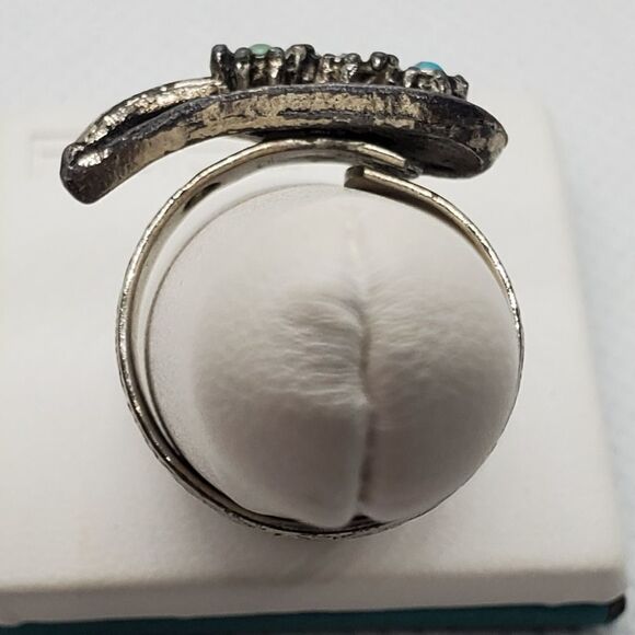 Adjustable Silver & Blue Leaf & Flower Ring - Picture 4 of 5